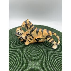 Vintage Tiger Figurine Fighting Tigers Clay Wildlife Statue Decor
